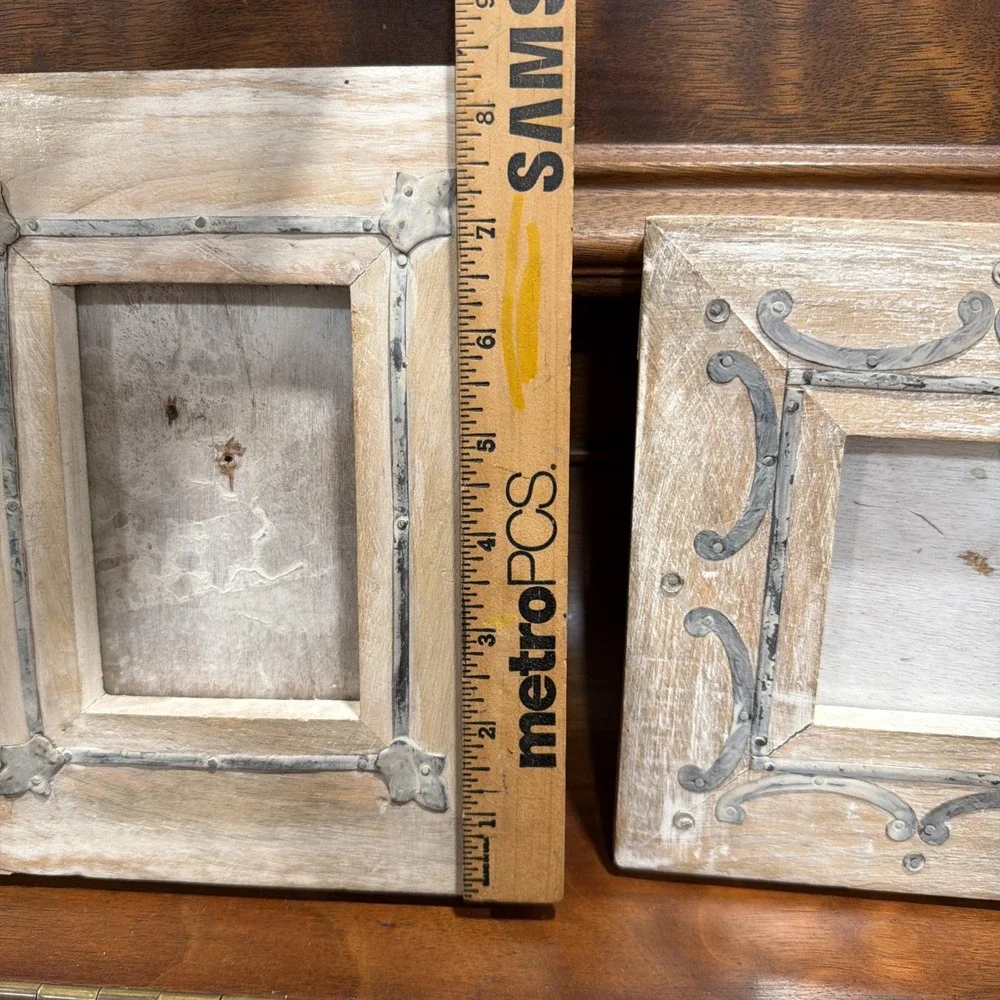 Antique Looking White Washed Hanging Wooden And Metal Frames Possibly Handmade